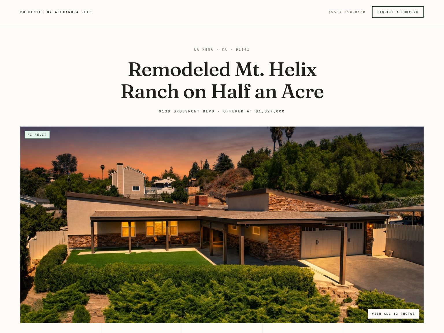 The Estate template on a live listing